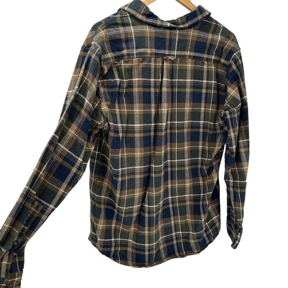 Eddie Bauer Shirt Mens Large Flannel Brown Blue Plaid Cotton Button Up Outdoor - Picture 4 of 9
